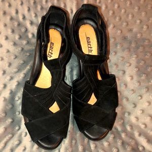 EARTH Curvet Suede leather Peep-toe Wedge Sandals Women's Comfort Shoe Size 7.5